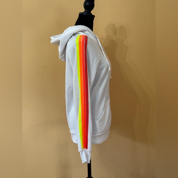 AVIATOR NATION WHITE ZIP UP NEON BOLT NEON STRIPES HOODIE - Picture 4 of 16